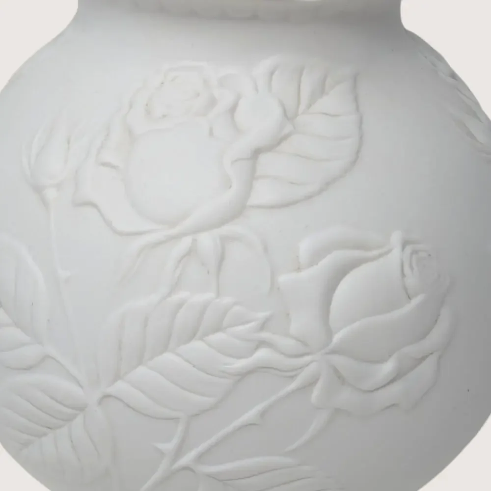 1980s Kaiser Embossed Rose Floral White Porcelain Bisque Vase
